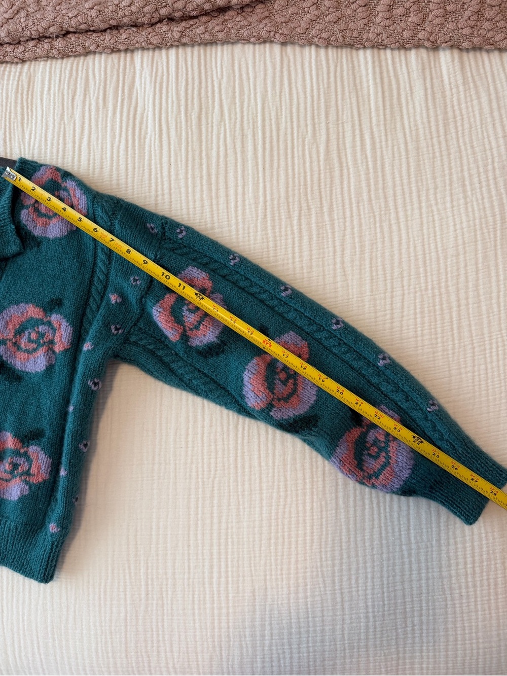 Vintage Allen Solly Teal Floral Knit Cardigan Sweater - Picture 6 of 8